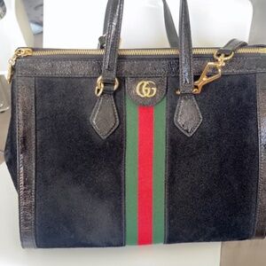 Gucci Ophidia Suede Patent GG Web Shoulder/Crossbody Bag